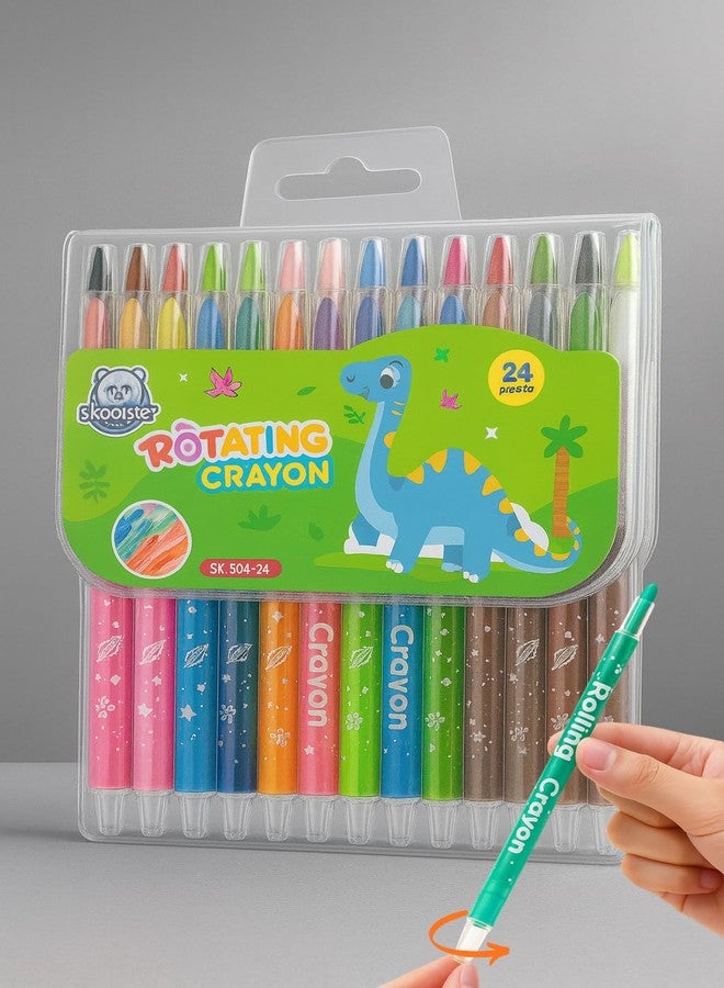 Skoolster Rolling Crayon Twistable Color Set | Non-Toxic Wax Crayons for Drawing & Coloring | Easy Grip| Toddlers & Children Bright &, Smooth Japanese Technology (Dino-24, Green) - Image 1